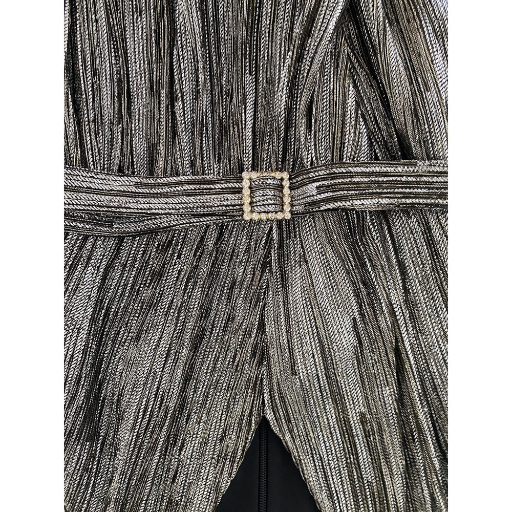 Eliza‎ J Gold Silver Metallic Gown Dress 2 Belted Sleeveless Event Gala Formal - Picture 9 of 13